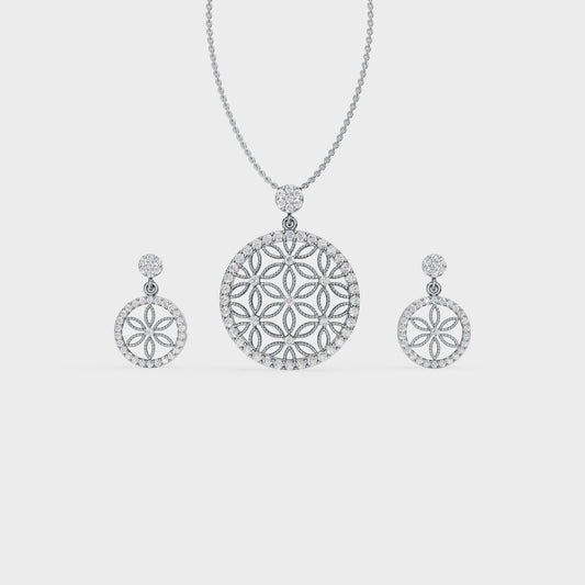 Floral Circle 925 Silver Pendant & Earring Set – 92Five