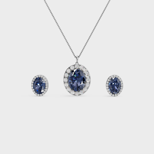 Royal Blue Oval Pendant & Earring Set in 925 Silver – 92Five - 92Five