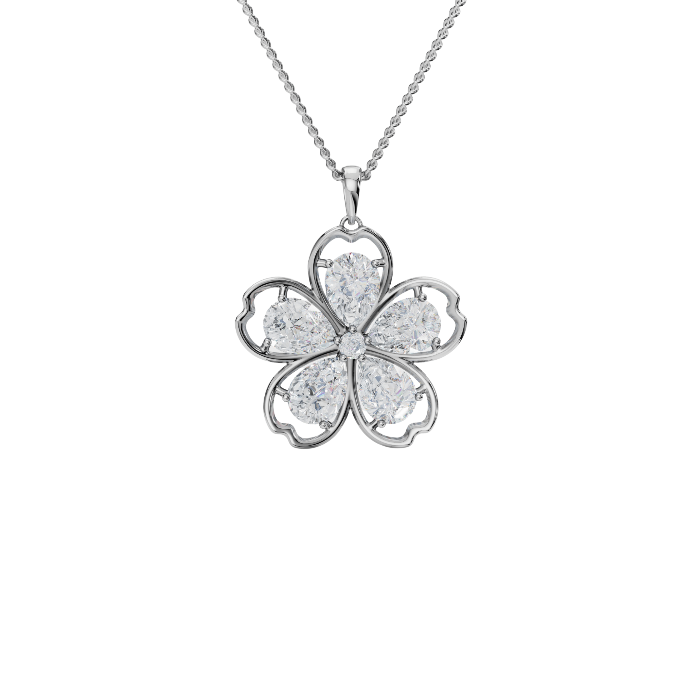 Floral Diamond - Cut Pendant & Earrings Set – 925 Silver - 92Five