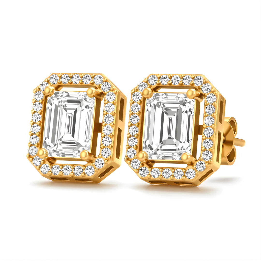 Regal Emerald Halo Stud Earrings 18KT Gold Plated