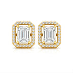 Regal Emerald Halo Stud Earrings 18KT Gold Plated