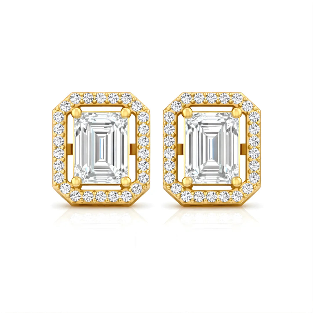 Regal Emerald Halo Stud Earrings 18KT Gold Plated