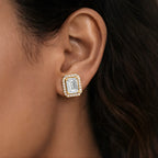 Regal Emerald Halo Stud Earrings 18KT Gold Plated