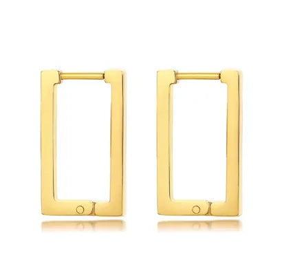 Gold Plated Rectangular Hoop Earrings for Women and Girls, Minimal Geometric Daily Hoops, Lightweight Gold Tone Fashion Jewellery