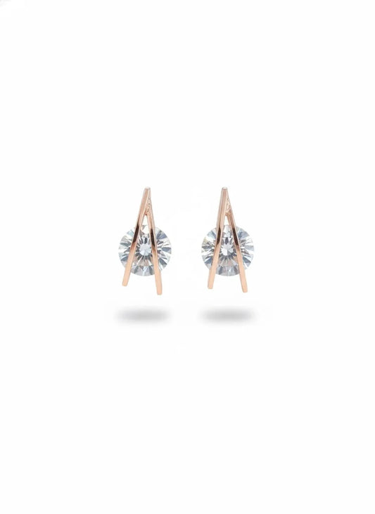 Rose Gold Plated CZ Stud Earrings for Women and Girls, Minimal Geometric Triangle Design Daily Fashion Jewellery