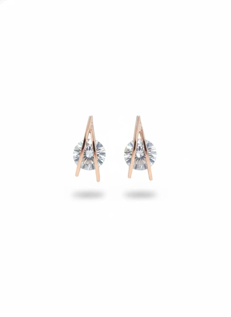 Rose Gold Plated CZ Stud Earrings for Women and Girls, Minimal Geometric Triangle Design Daily Fashion Jewellery