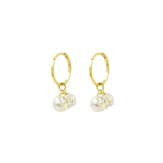 Gold Plated Pearl Hoop Earrings for Women and Girls, CZ Bead Dangler Daily Minimal Fashion Jewellery