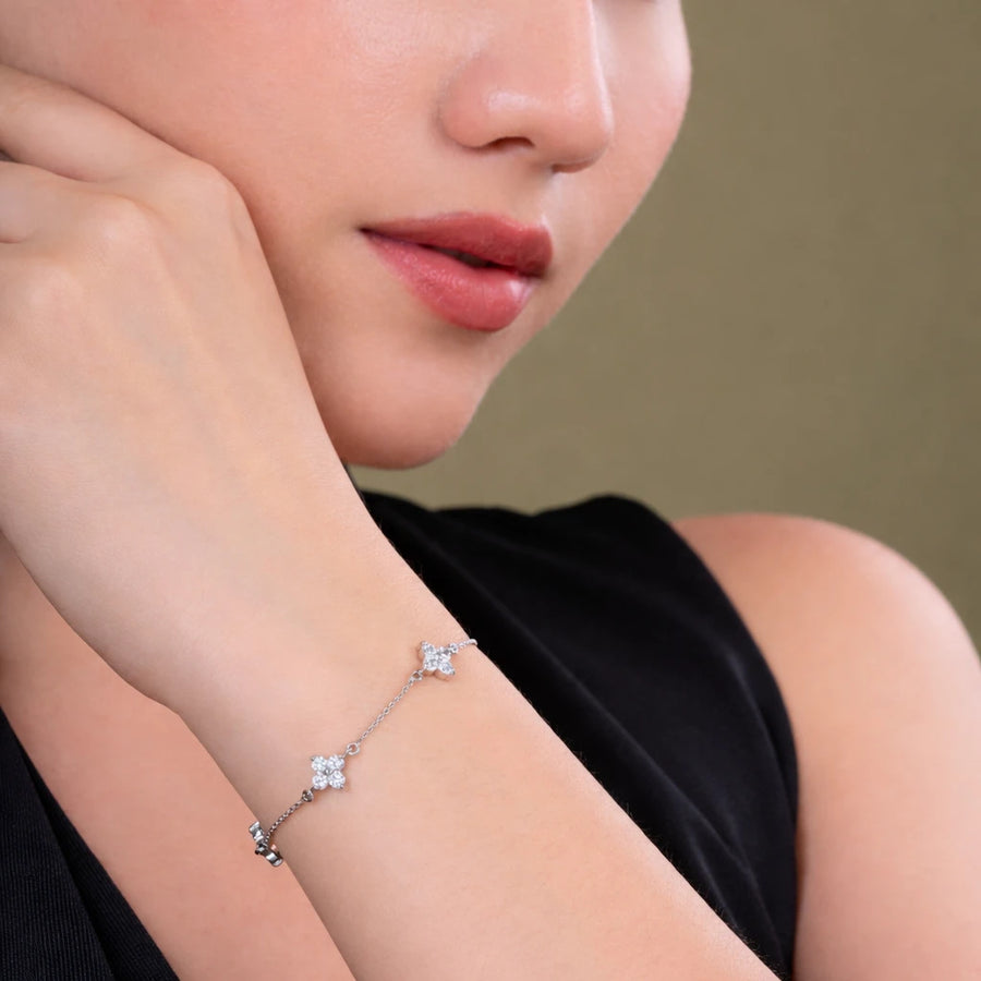 Four Flower Shaped Diamond Bracelet