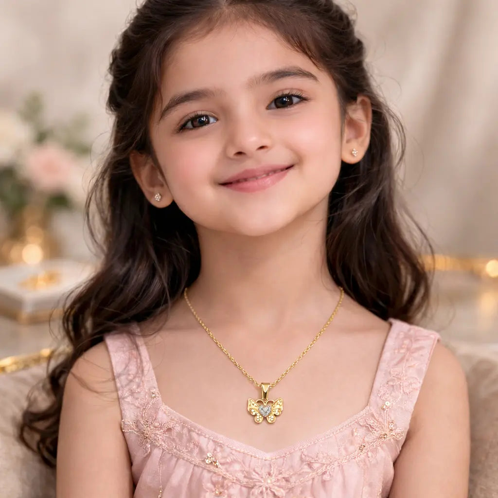 18KT Gold Plated Butterfly Heart Pendant