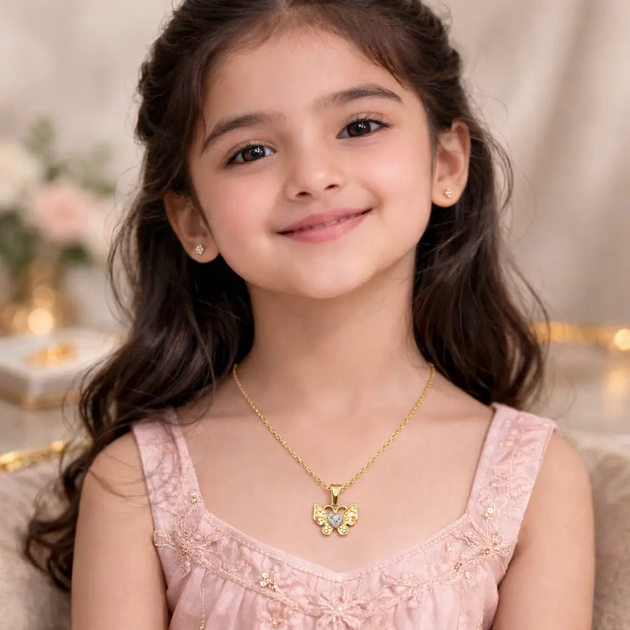 18K Gold Vermeil Butterfly Heart Pendant