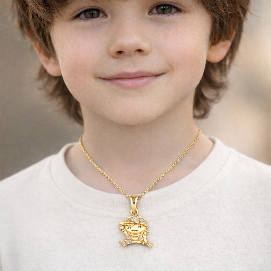 18K Gold Vermeil Playful Boy Pendant