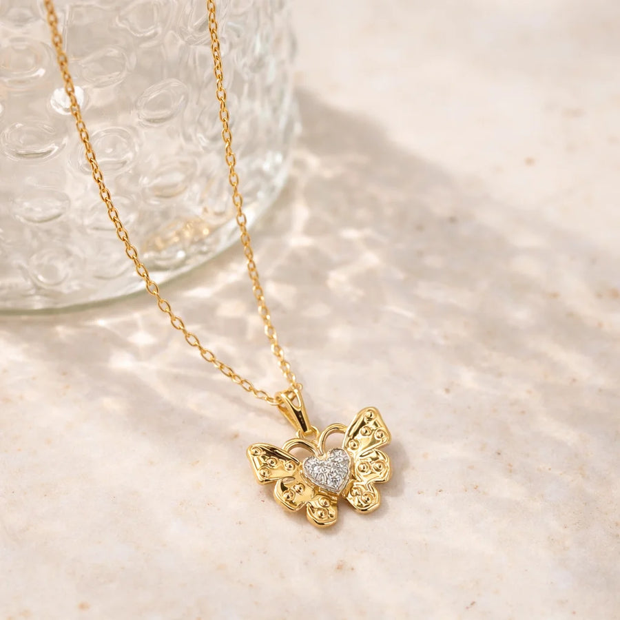 18K Gold Vermeil Butterfly Heart Pendant