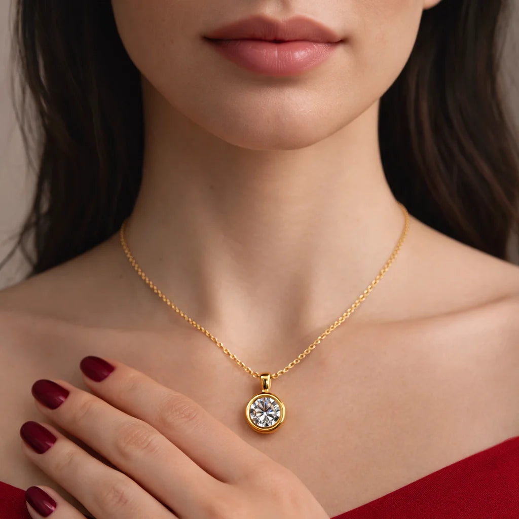 Classic Solitaire 18K Gold Plated Pendant Secondary image