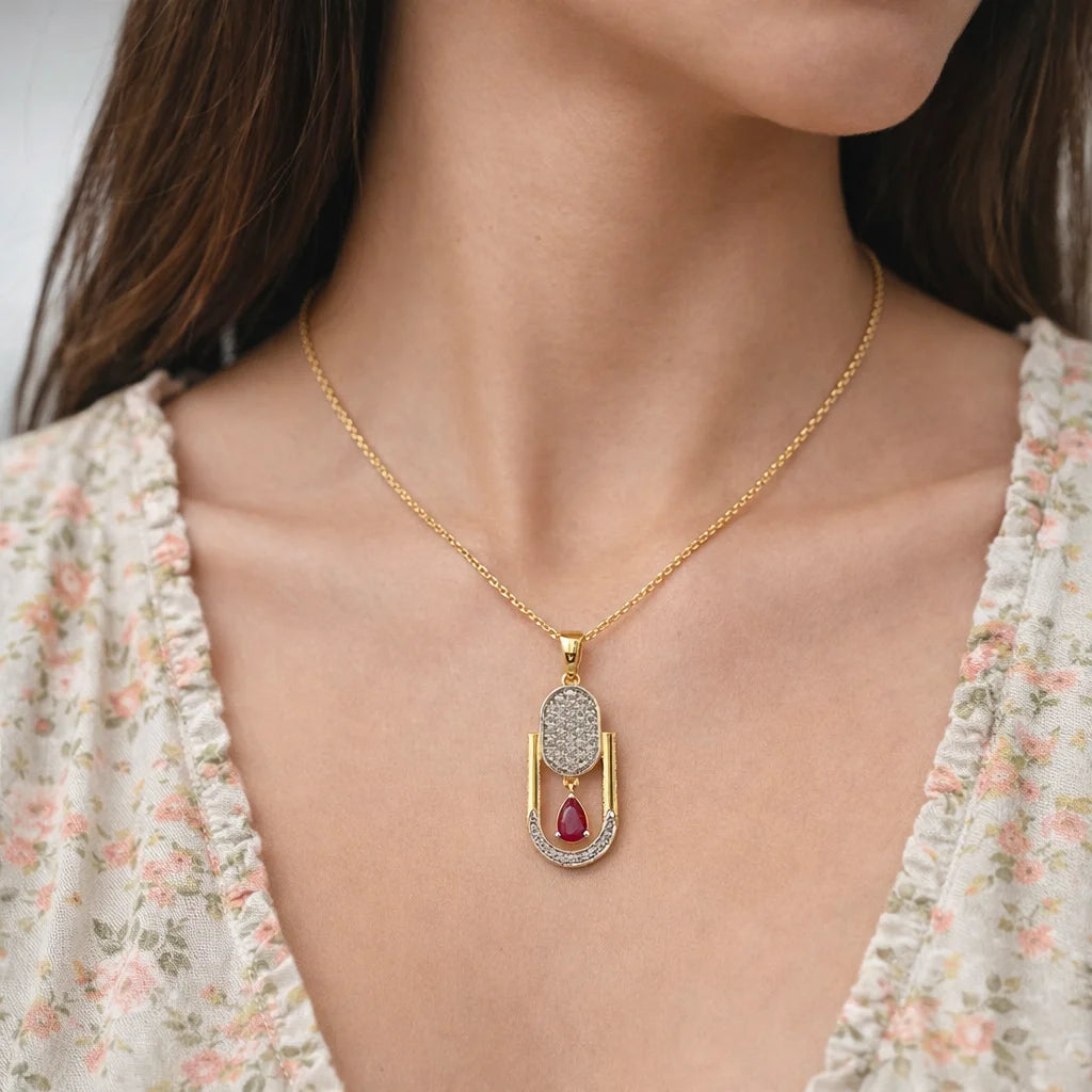 Ruby Glow 18K Gold Plated Pendant Secondary image