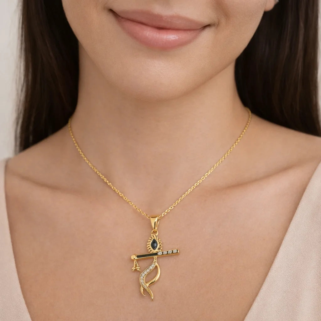 Krishna Flute 18K Gold Plated Pendant Secondary image