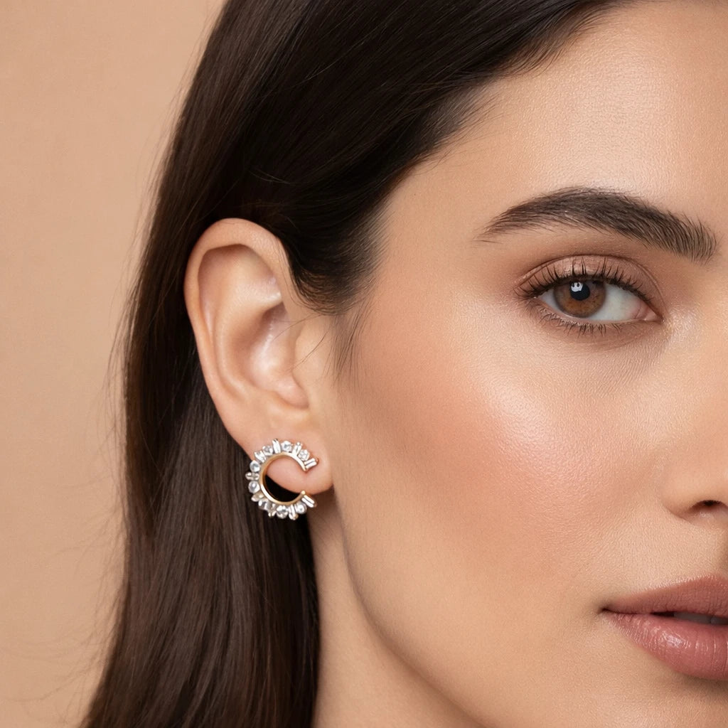 18KT Gold Crescent Spark Earrings