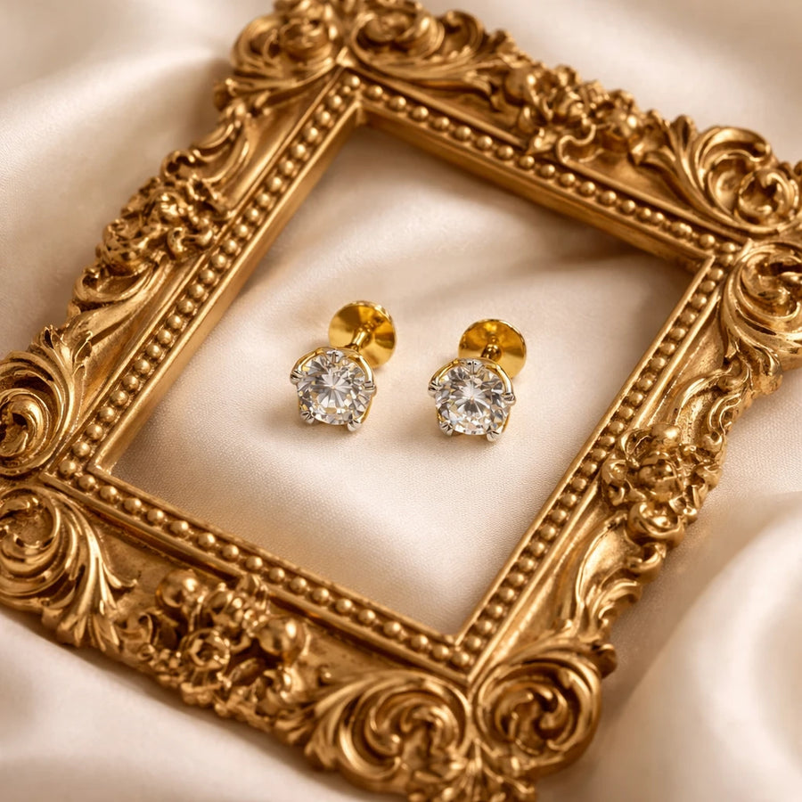 18K Gold Classic Solitaire Studs