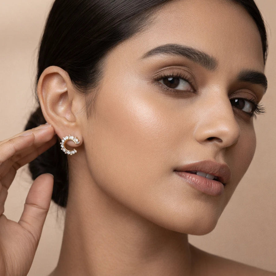 18K Gold Crescent Spark Earrings