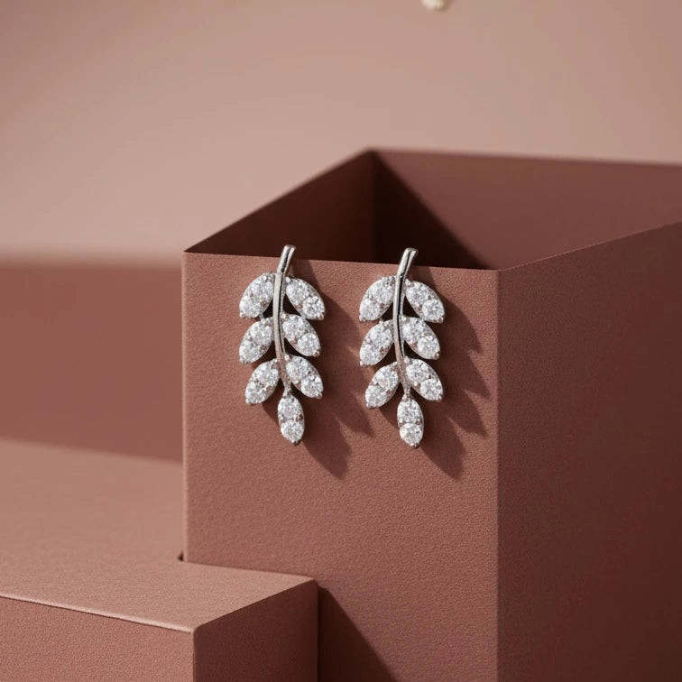 Diamond  Leaf Earrings