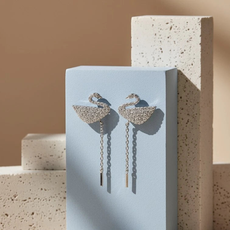 Diamond Swan Drop Earrings
