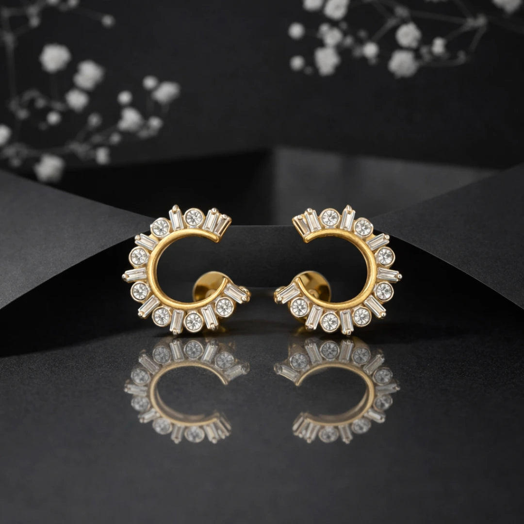 18KT Gold Crescent Spark Earrings