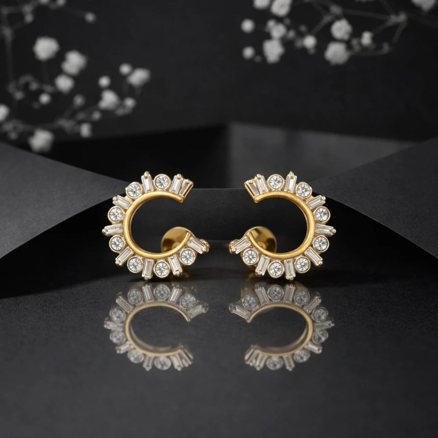 18KT Gold Crescent Spark Earrings