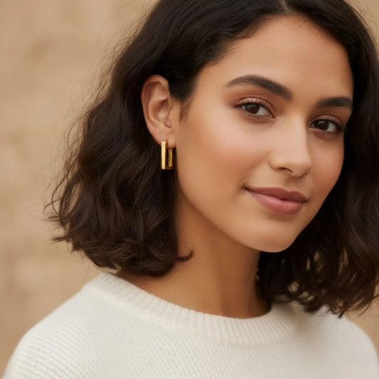 Gold Plated Rectangular Hoop Earrings for Women and Girls, Minimal Geometric Daily Hoops, Lightweight Gold Tone Fashion Jewellery