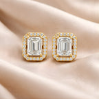 Regal Emerald Halo Stud Earrings 18KT Gold Plated