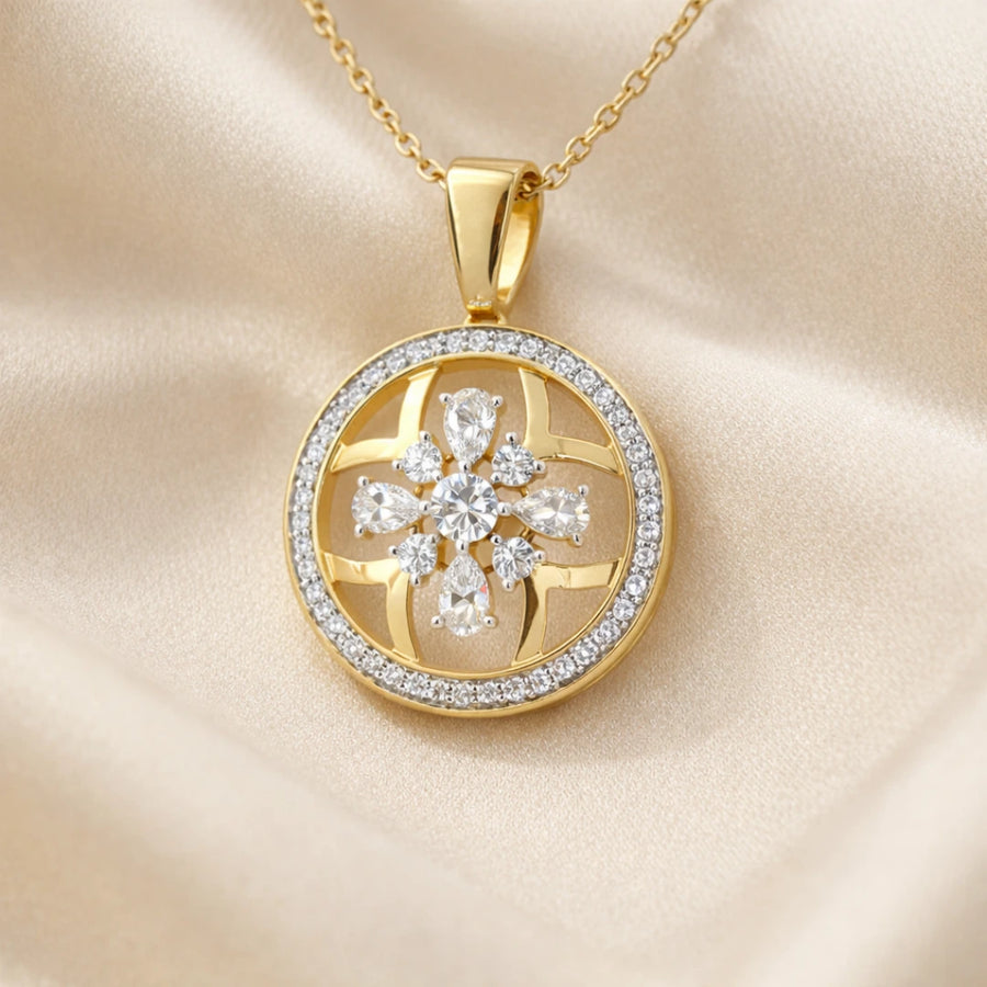 Gold Halo Bloom CZ Medallion Pendant