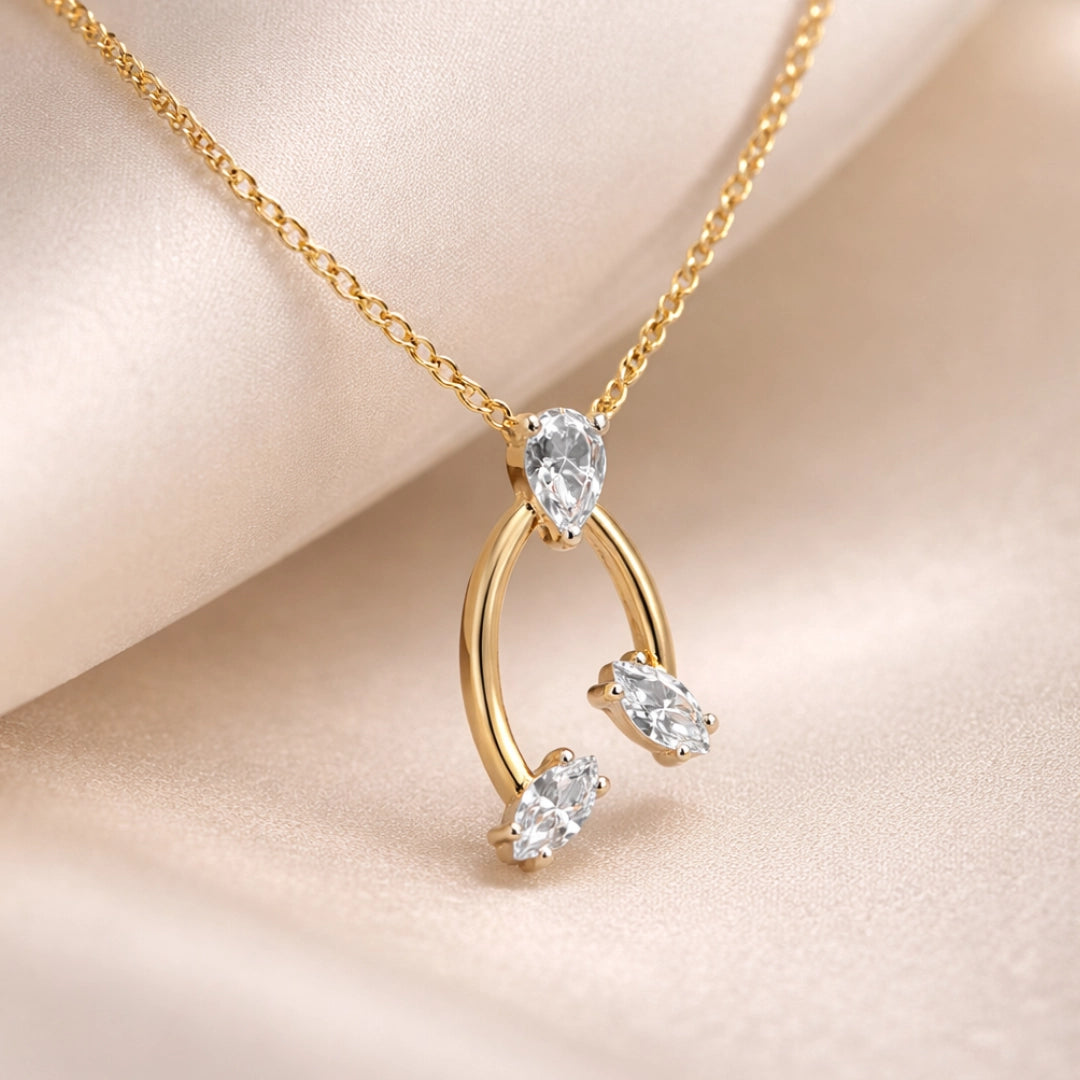 Gold Oval Drop CZ Pendant Main image