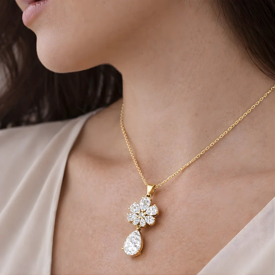 Celestial Blossom Drop Pendant 18KT Gold Plated