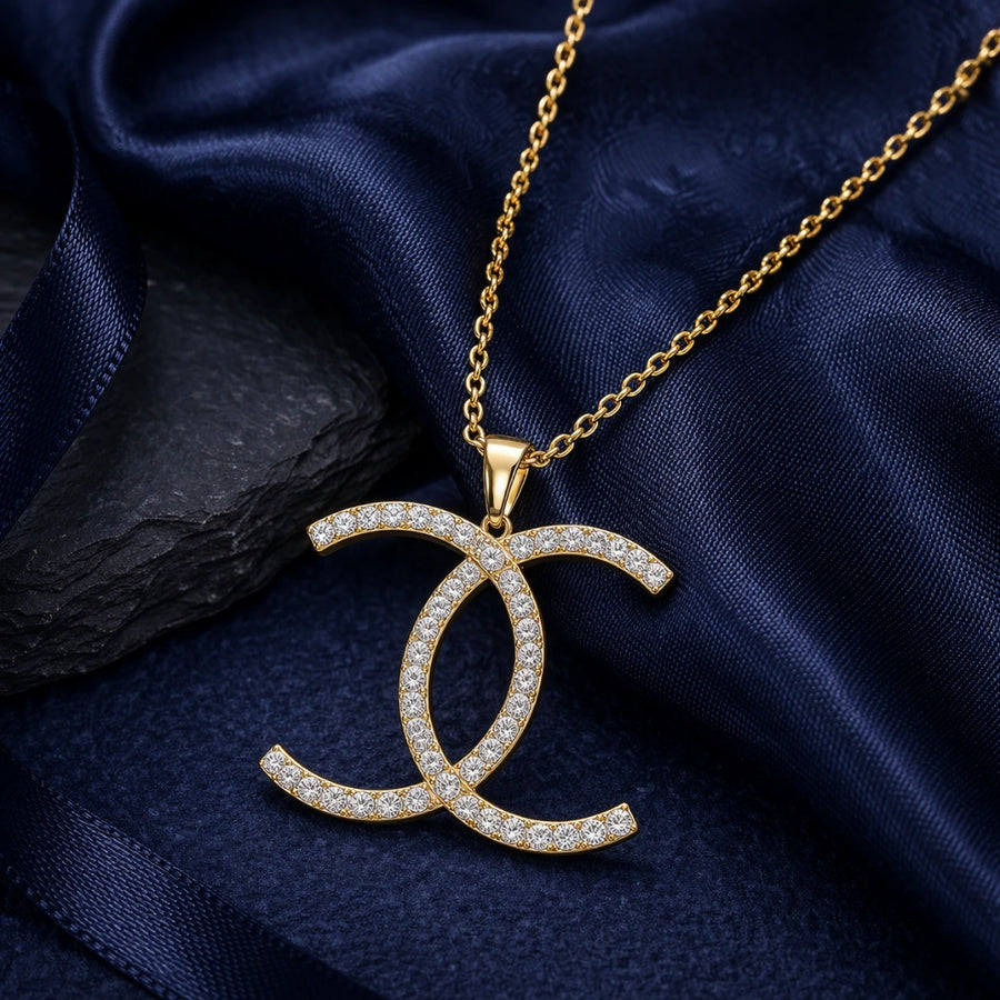 Gold Twin Curve CZ Pendant