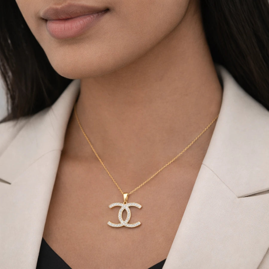 Gold Twin Curve CZ Pendant