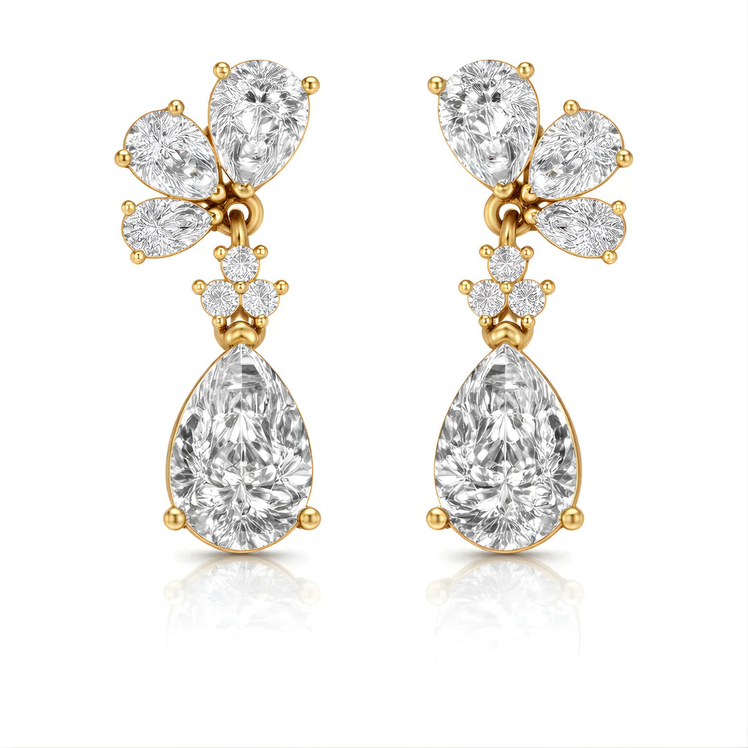 Celestial Blossom Drop Earrings 18KT Gold Plated