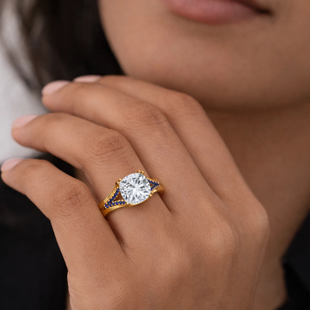 Gold Cushion Cut Solitaire Ring Secondary image