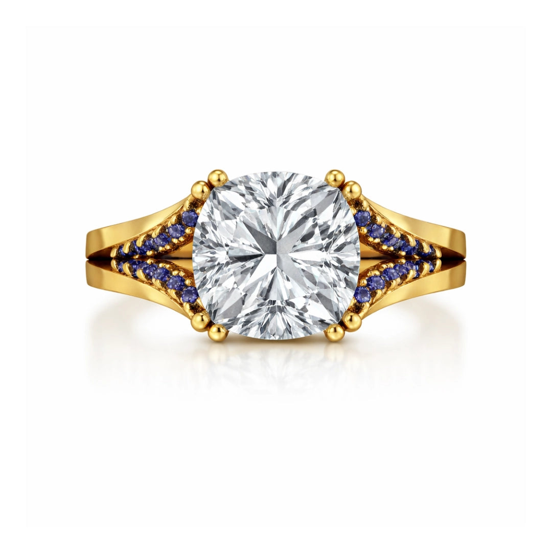 Gold Cushion Cut Solitaire Ring Main image