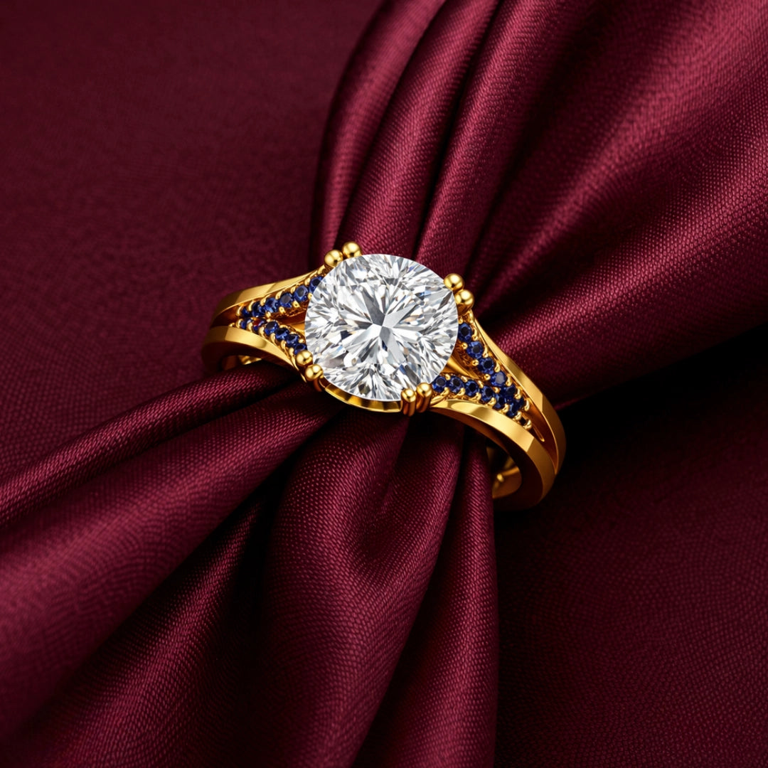 Gold Cushion Cut Solitaire Ring Main image