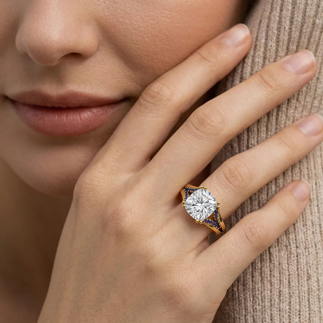 Gold Cushion Cut Solitaire Ring
