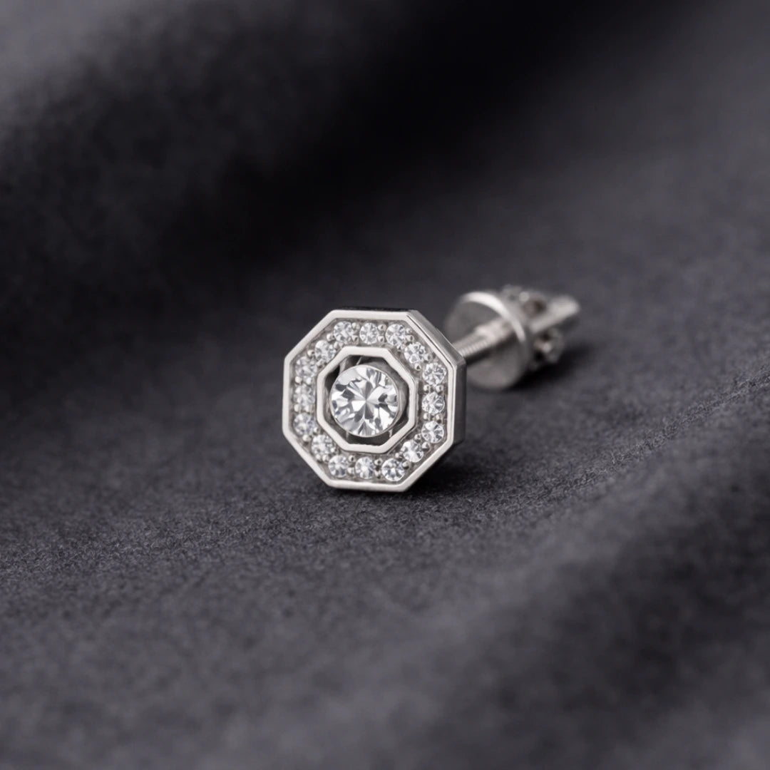 Silver Geometric Halo Stud Earrings