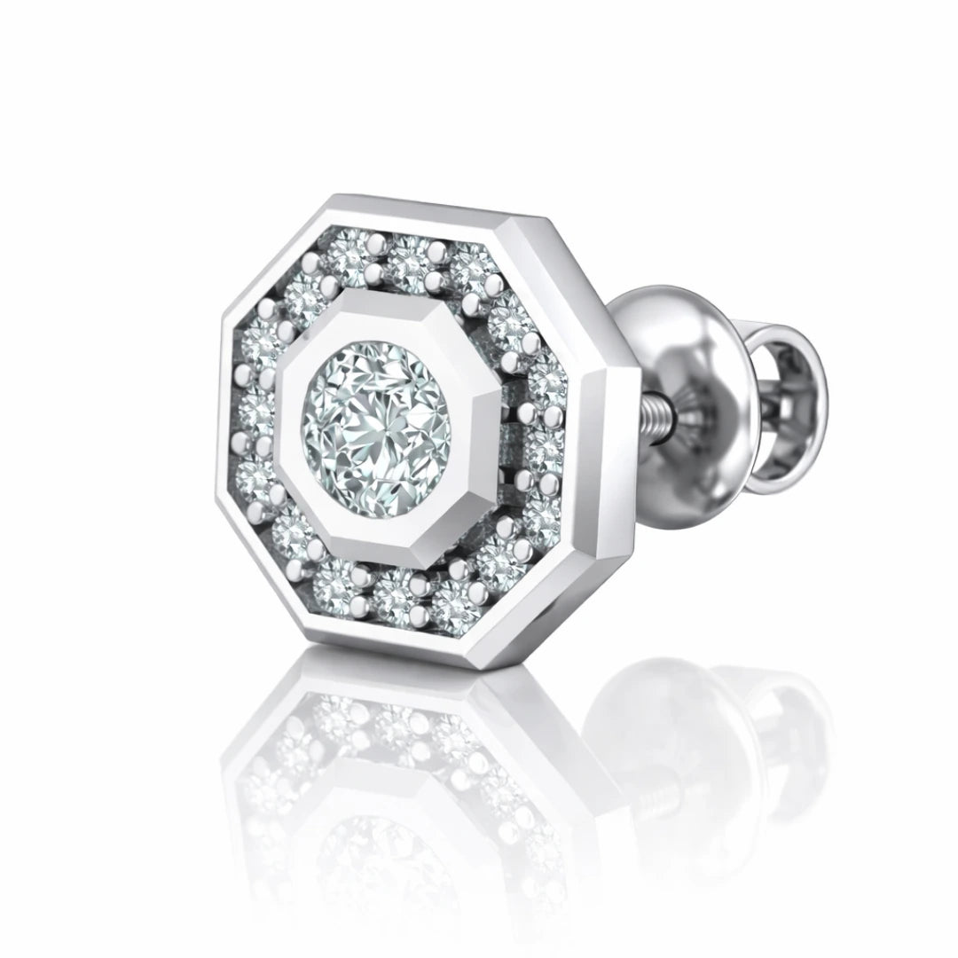 Silver Geometric Halo Stud Earrings