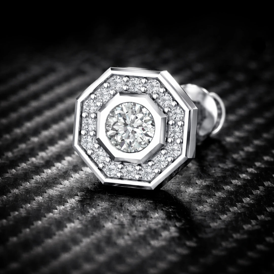 Silver Geometric Halo Stud Earrings