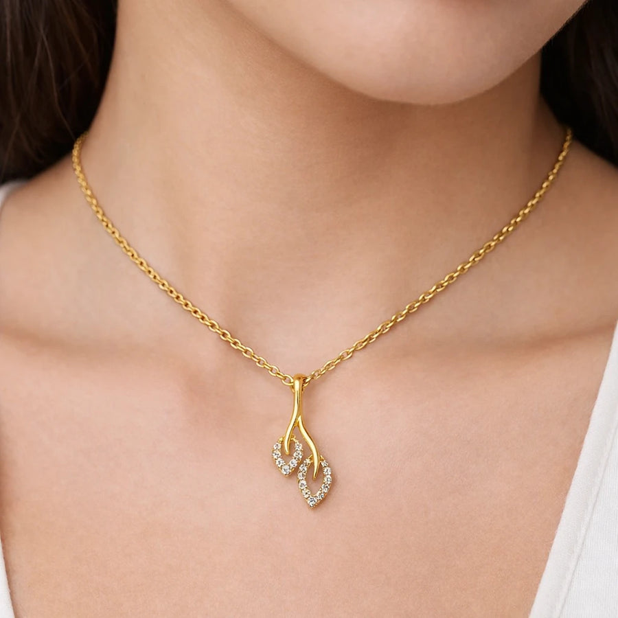 18K Gold Twin Leaf Pendant