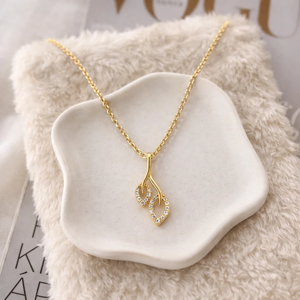 18K Gold Twin Leaf Pendant Secondary image