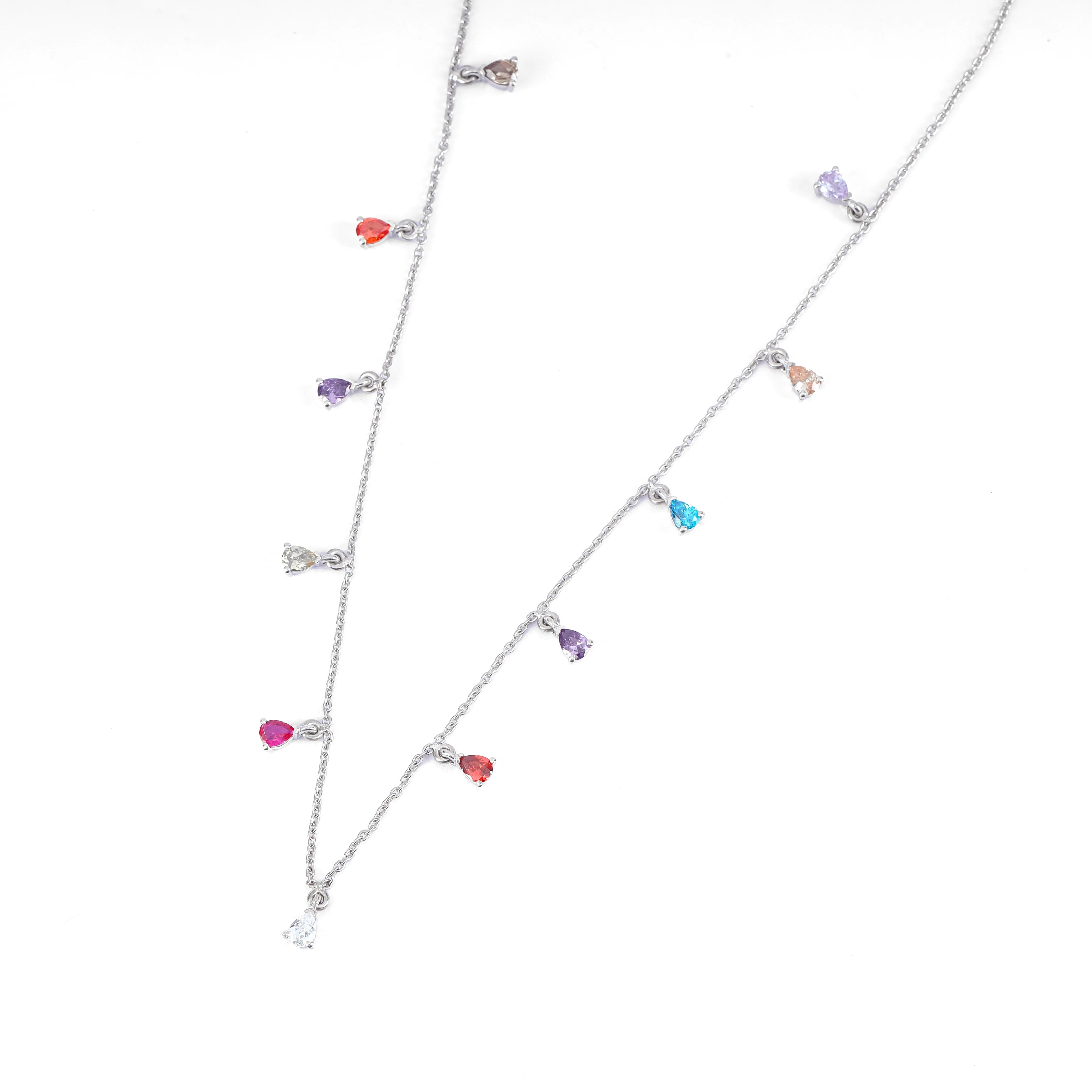 Pear shaped multi-coloured diamond necklace