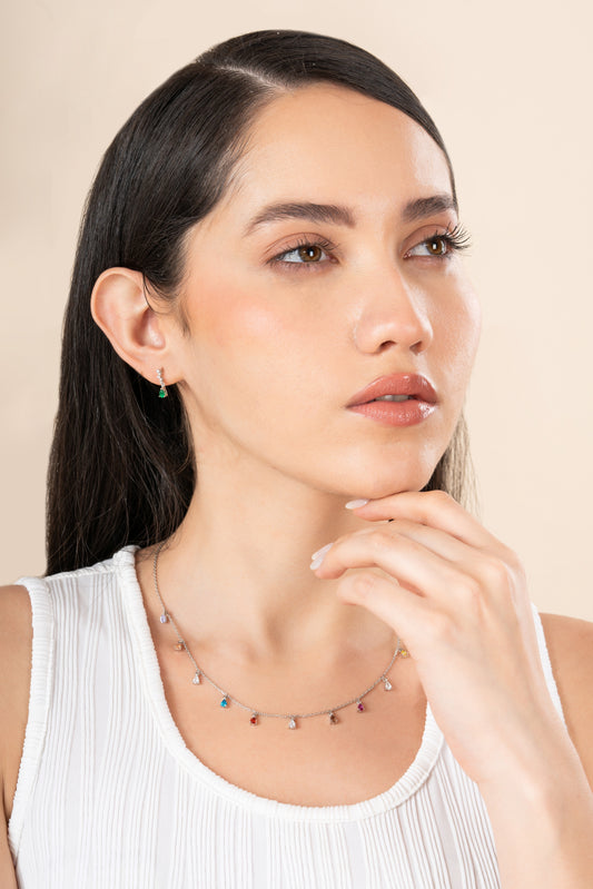 Pear shaped multi-coloured diamond necklace