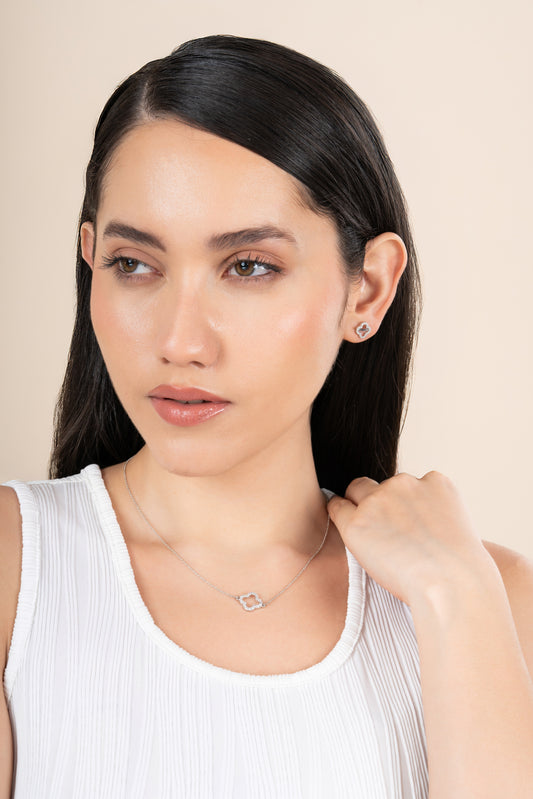 Clover Sparkle 925 Silver Pendant & Earring Set – 92Five