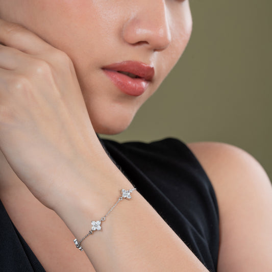 Four Flower Shaped Diamond Bracelet