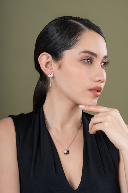Diamond Swan Drop Earrings