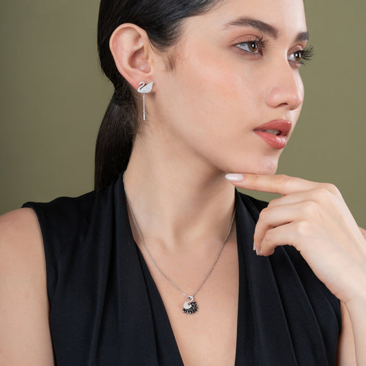 Diamond Swan Drop Earrings