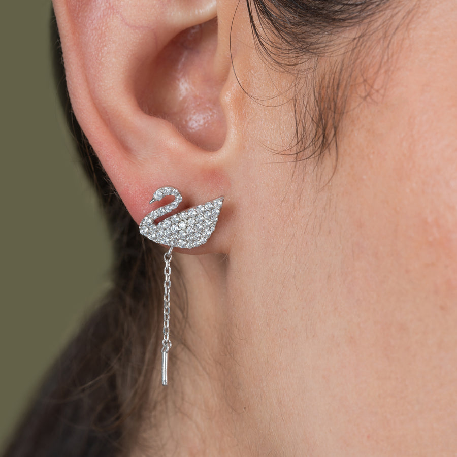 Diamond Swan Drop Earrings